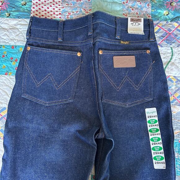 Vintage 90s DEADSTOCK Wrangler USA Dark Denim Slim Fit Extra Long Leg 28 x 40 - Picture 5 of 7